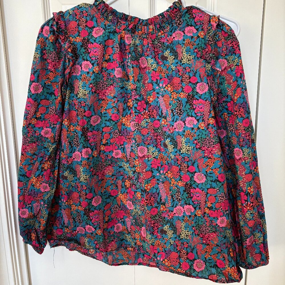 J. Crew Liberty Pullover Shirt with Ruffle Collar 3/4 Sleeve Size M